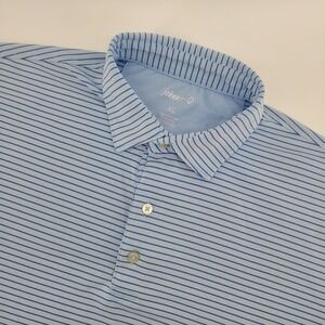 Johnnie-O Polo Shirt XL Blue Striped Stretch Performance Golf Mens